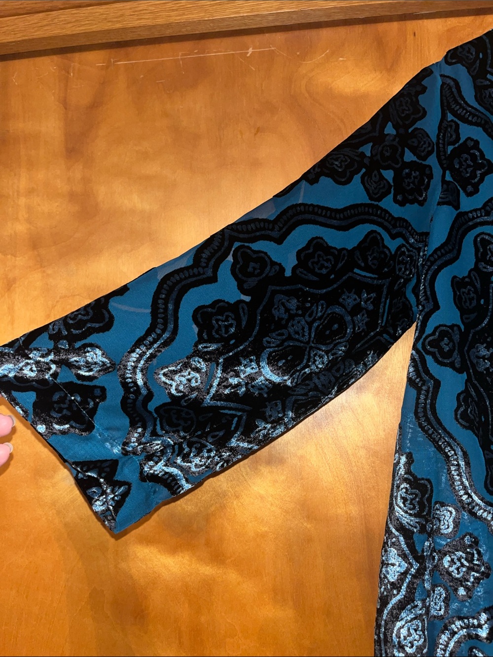 Velvet-Print Teal Swing Blouse - Picture 2 of 4